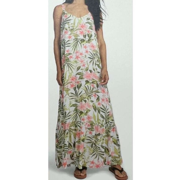 Hurley | Women's Ruffle Hem Maxi Dress | White | Floral | Various Sizes - Picture 3 of 4